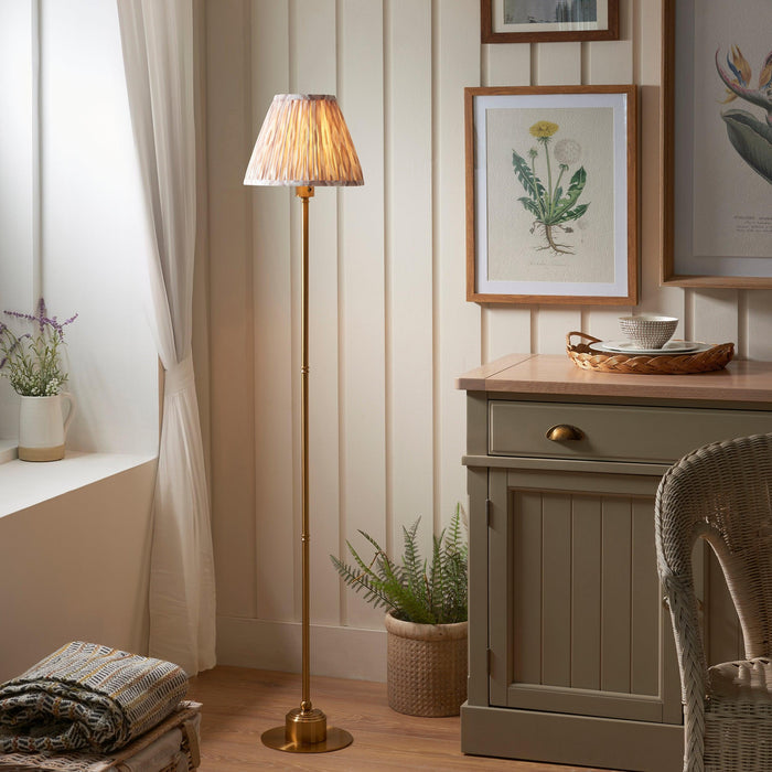 Burley Rechargeable Brass Floor Lamp & Ikat 25cm Neutral Shade by Endon Lighting — suits living rooms & bedrooms