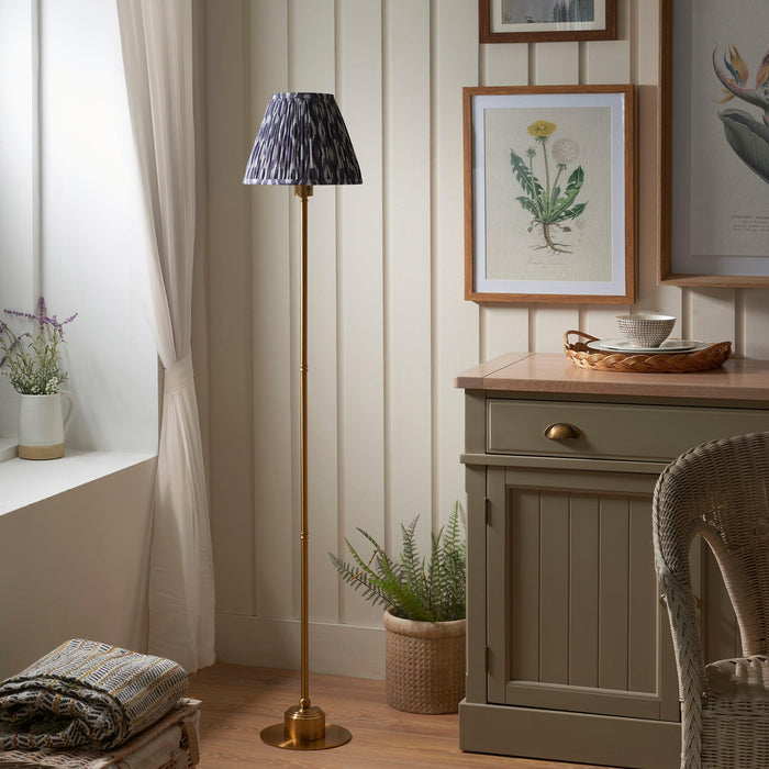 Burley Rechargeable Brass Floor Lamp & Ikat 25cm Pearl Grey Shade — close-up detail