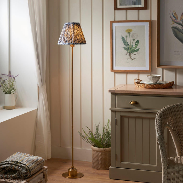 Burley Rechargeable Brass Floor Lamp & Leaf 25cm Pearl Grey Shade by Endon Lighting — suits living rooms & bedrooms