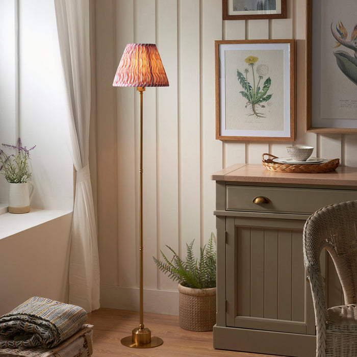Burley Rechargeable Brass Floor Lamp & Ripple 25cm Coral Pink Shade by Endon Lighting — suits living rooms & bedrooms
