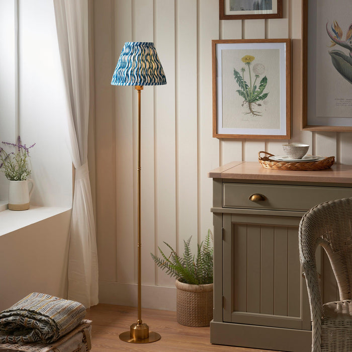 Burley Rechargeable Brass Floor Lamp & Ripple 25cm Marlin Blue Shade by Endon Lighting — suits living rooms & bedrooms