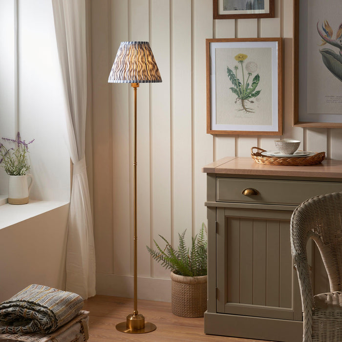 Burley Rechargeable Brass Floor Lamp & Ripple 25cm Pearl Grey Shade by Endon Lighting — suits living rooms & bedrooms