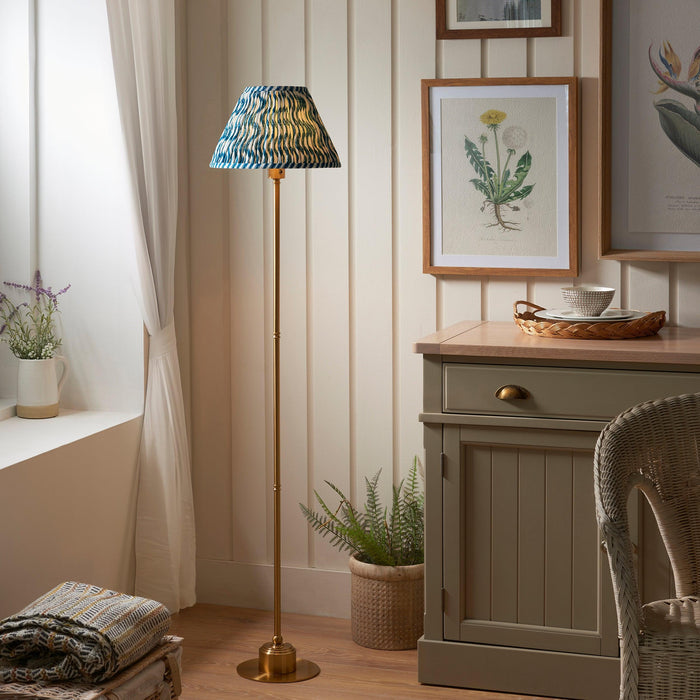 Burley Rechargeable Brass Floor Lamp & Ripple 30cm Marlin Blue Shade by Endon Lighting — suits living rooms & bedrooms