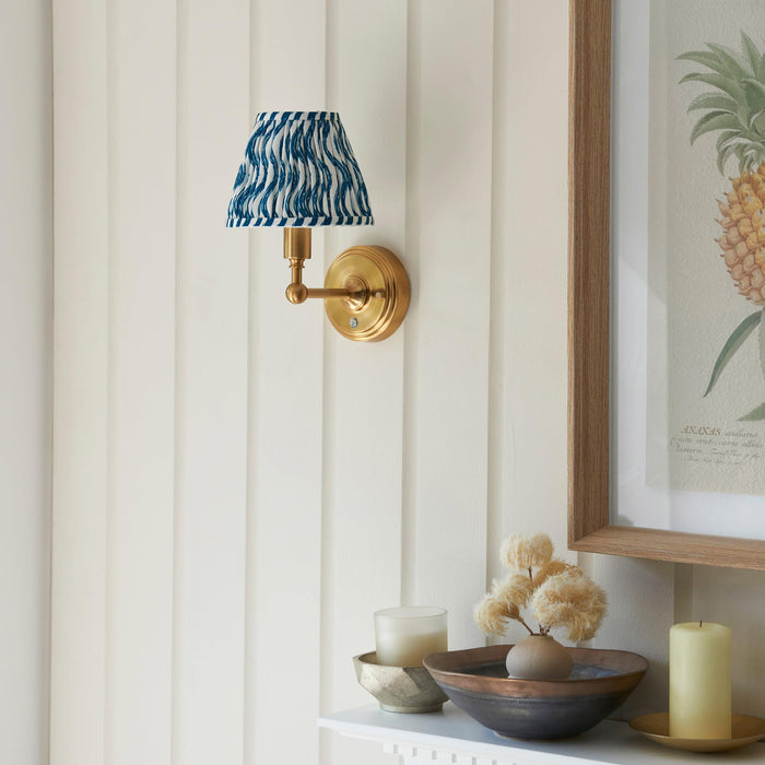 Burley Rechargeable Brass Wall Light & Ripple 16cm Marlin Blue Shade — rear view