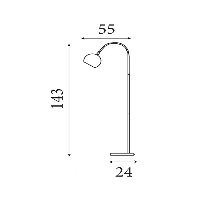 Dimension diagram of the Calumn, Matt Black, Floor Lamp - Inline Foot Switch with height and width in cm.