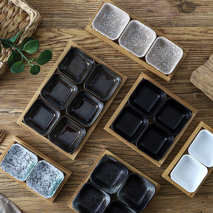Ceramic Serving Plates with Bamboo Tray – A3