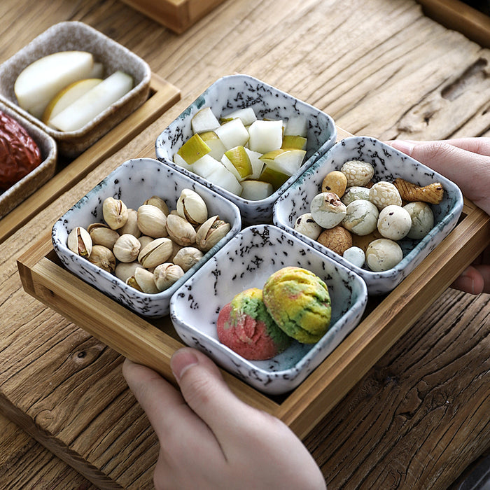 Ceramic Serving Plates with Bamboo Tray – A4