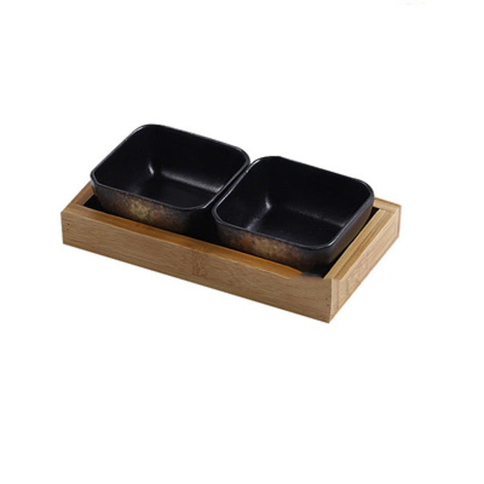 Ceramic Serving Plates with Bamboo Tray – A6