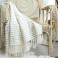 Chenille Knit Throw Blanket – Beige, 127x170 Including Tassels