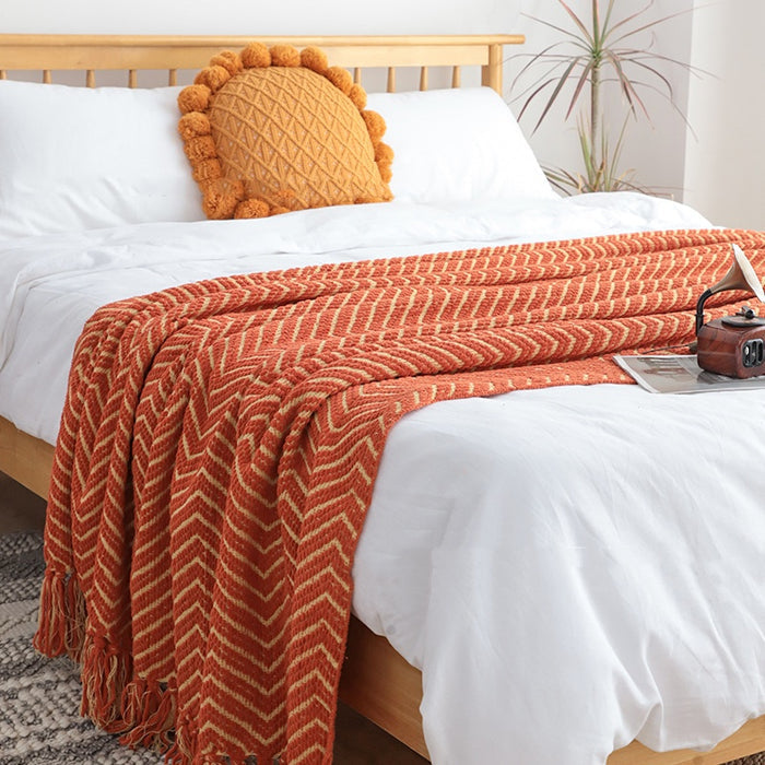 Chenille Knit Throw Blanket – Crimson, 127x220 Including Tassels