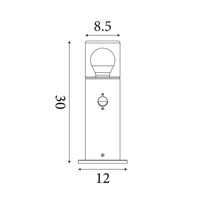 Dimension diagram of the Colorado Outdoor, Black Aluminium, LED Bollard Light - IP44 with height and width in cm.
