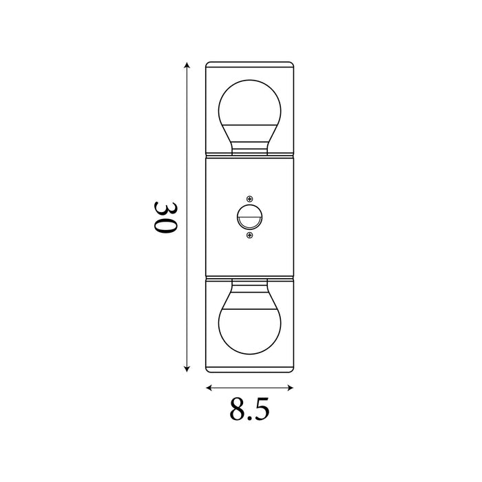 Dimension diagram of the Colorado Outdoor, Black, LED Up/Down Wall Light - IP44 with height and width in cm.