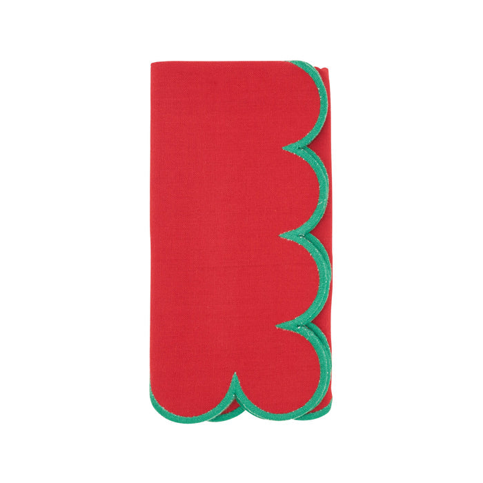 Cotton Scalloped Dinner Napkin: Orange/Black / 20"