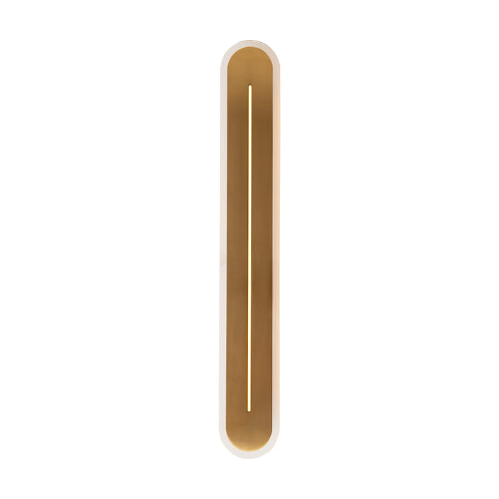 Couper satin brass arched LED bathroom wall light with a bright slim light slot