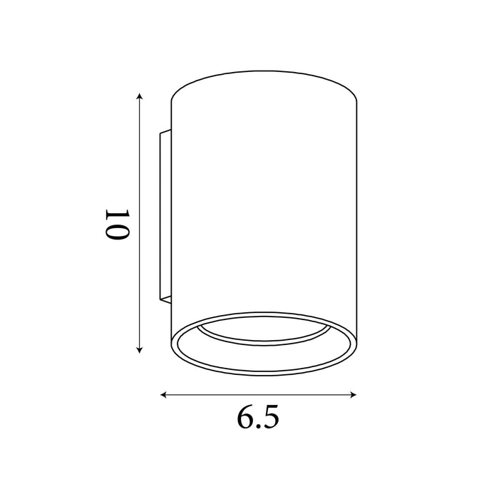 Dimension diagram of the Cyls, Sand White, Aluminium Cylinder Wall Light - Dimmable with height and width in cm.
