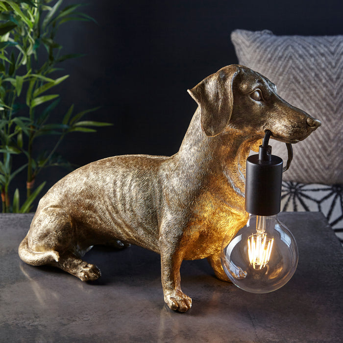 Dachshund Gold Dog Table Lamp — lifestyle setting