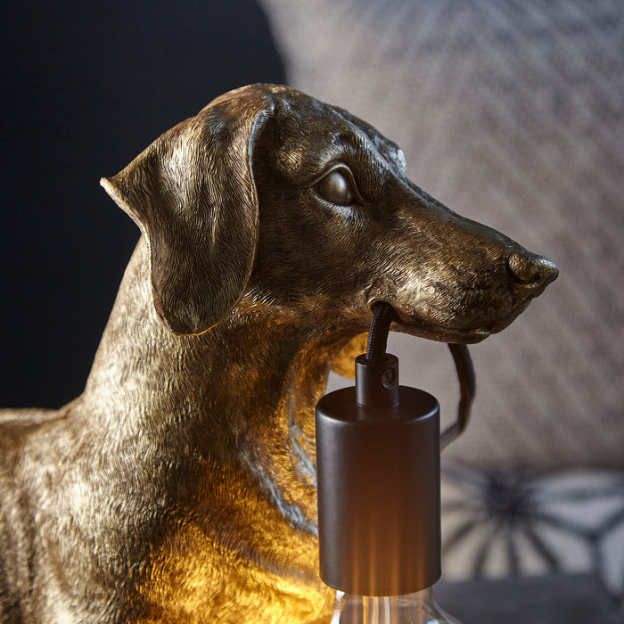 Dachshund Gold Dog Table Lamp — side profile