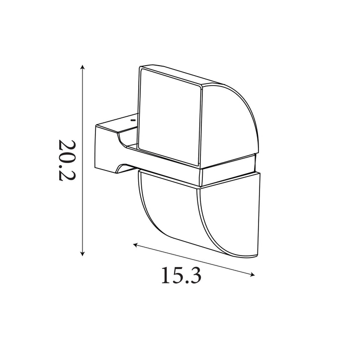 Dimension diagram of the Dakota Outdoor, Black, Integrated LED Wall Light - IP44 with height and width in cm.