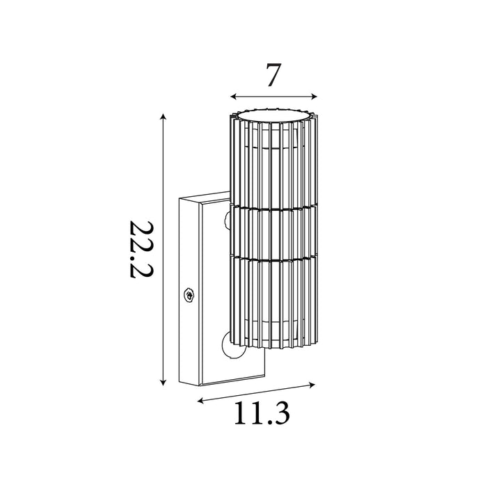 Dimension diagram of the Detroit Outdoor, Black, Up/Down Wall Light - IP44 with height and width in cm.