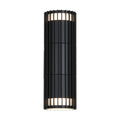 Detroit matt black wall light lit up and down through a ribbed slatted cylinder