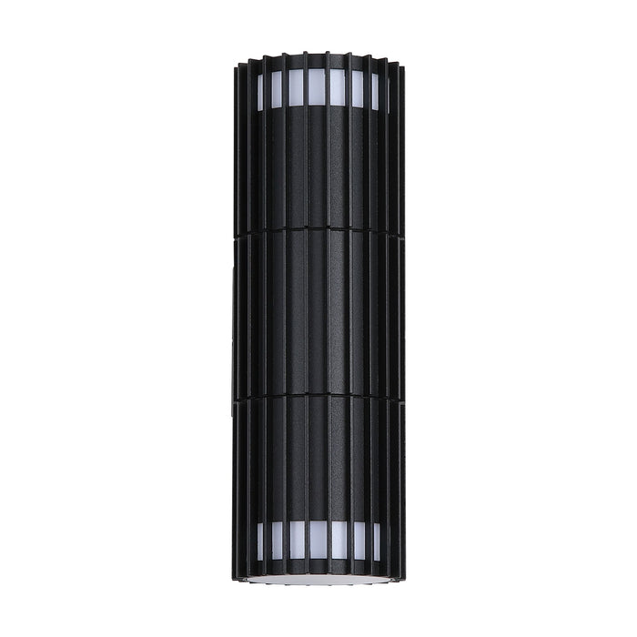 Detroit matt black ribbed cylinder wall light unlit on white with slatted sides
