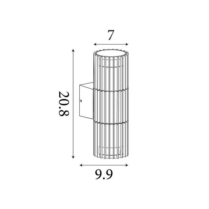 Dimension diagram of the Detroit Outdoor, Matt Black, Wall Light - IP44 showing height and width measurements in centimetres.