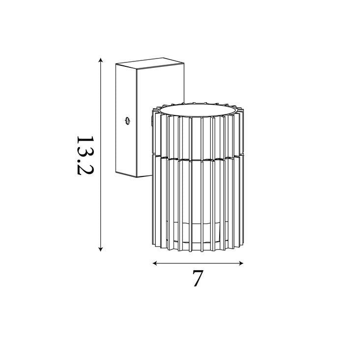 Dimension diagram of the Detroit Outdoor, Matt Black, Wall Light - IP44 showing height and width measurements in centimetres.