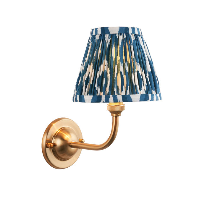 Dome Arc Brass Wall Light & Ikat 16cm Marlin Blue Shade — alternate view