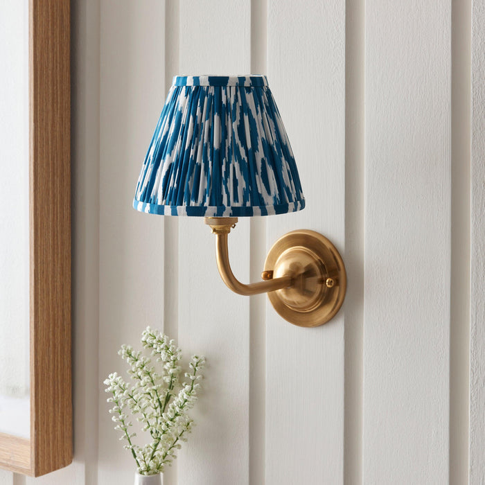 Dome Arc Brass Wall Light & Ikat 16cm Marlin Blue Shade — additional angle