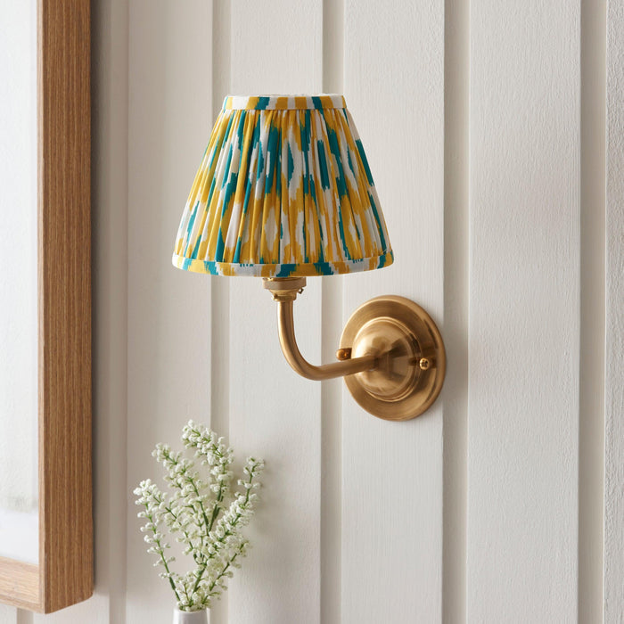 Dome Arc Brass Wall Light & Ikat 16cm Yellow & Jade Shade — additional angle