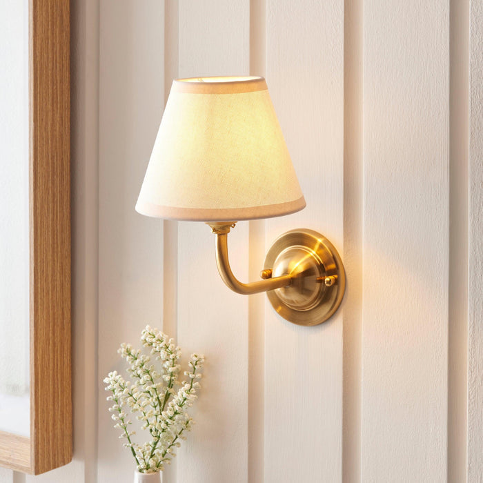 Dome Arc Brass Wall Light With 16cm Shade by Endon Lighting — suits living rooms, bedrooms & hallways