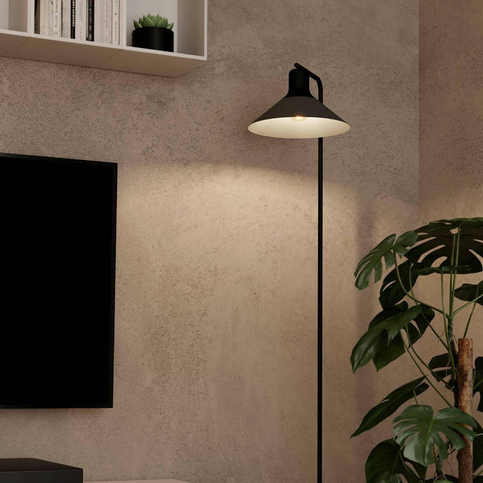 eglo abreosa black metal floor lamp with grey shade