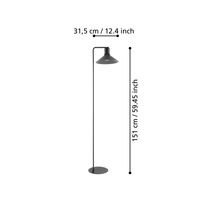 eglo abreosa black metal floor lamp with grey shade living room close up
