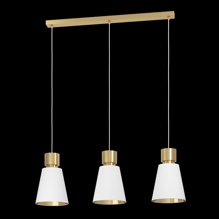 eglo aglientina 3 light brass white fabric shade pendant living room image