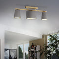 eglo almeida 2 3 light brass flush ceiling light with grey shades