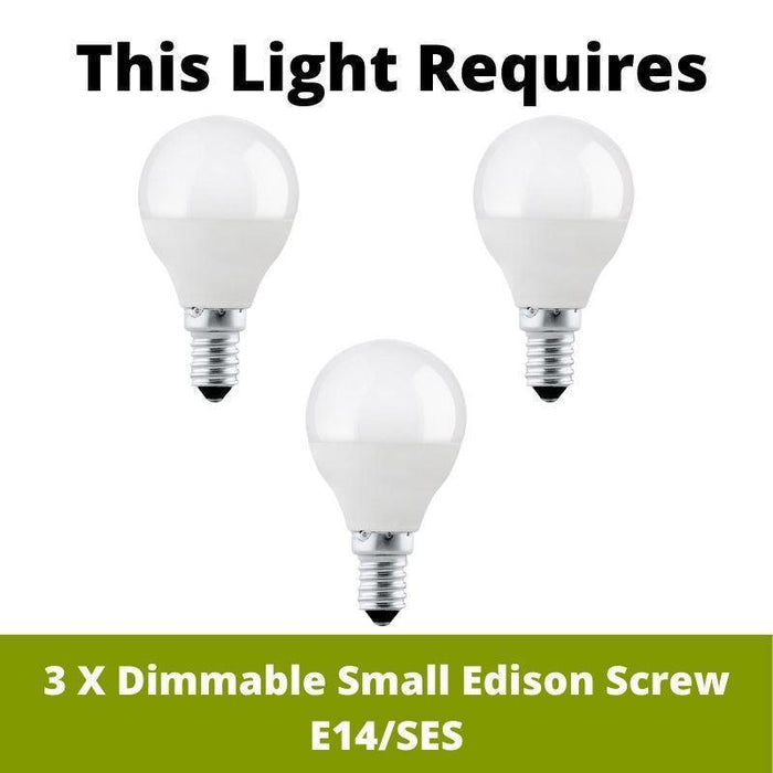 Eglo Almeida 2 3 Light Brass Flush Ceiling Light With Grey Shades requires 3 x Small Edison Screw E14/SES bulbs