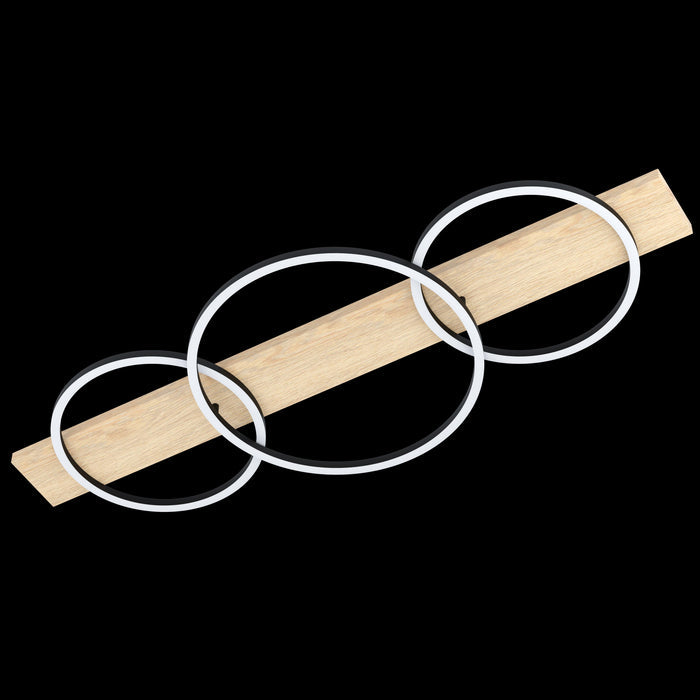 eglo boyal oak wood veneer 3 circular led ceiling flush living room image