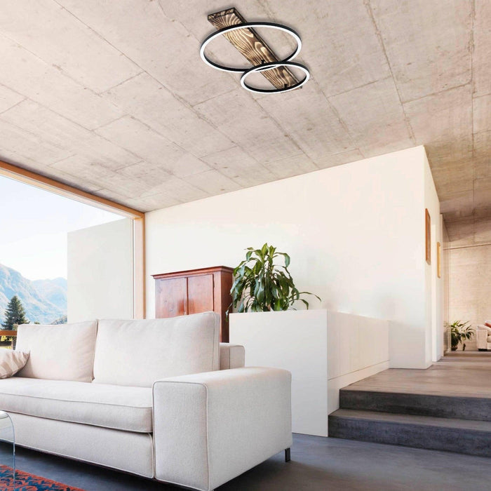 eglo boyal rustic wood 2 circular led flush ceiling light