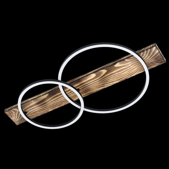 eglo boyal rustic wood 2 circular led flush ceiling light living room close up
