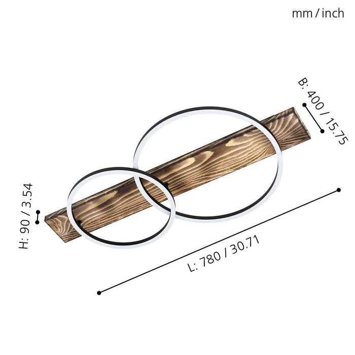 eglo boyal rustic wood 2 circular led flush ceiling light kitchen lighting