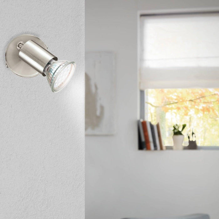 eglo buzz led nickel wall spotlight