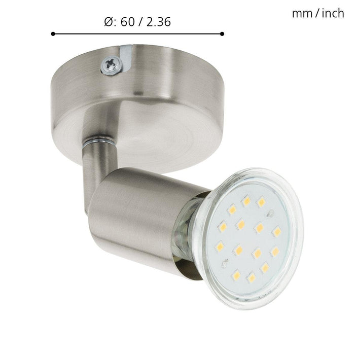 eglo buzz led nickel wall spotlight living room close up
