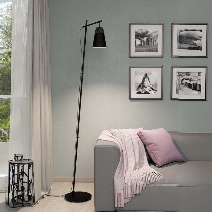 eglo canterras black floor lamp with conical metal shade