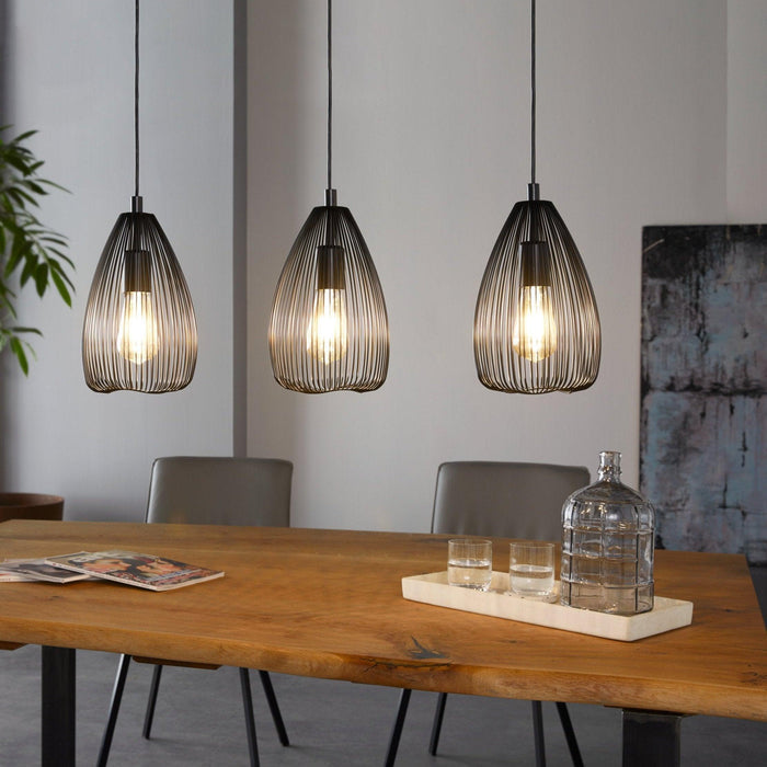eglo clevedon 3 light teardrop black wire ceiling pendant