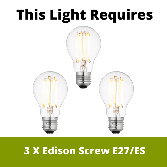 Eglo Clevedon 3 Light teardrop Black Wire Ceiling Pendant requires 3 x Edison Screw E27/ES bulbs
