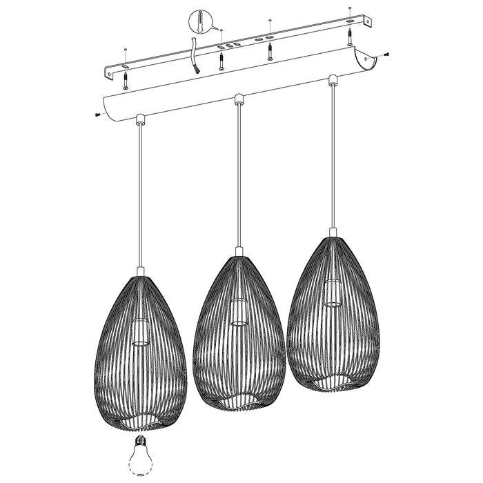 eglo clevedon 3 light teardrop black wire ceiling pendant Kitchen Lighting Close Up
