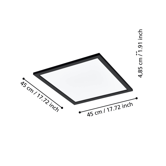 eglo connect salobrena z smart black square led ceiling flush 45cm living room close up