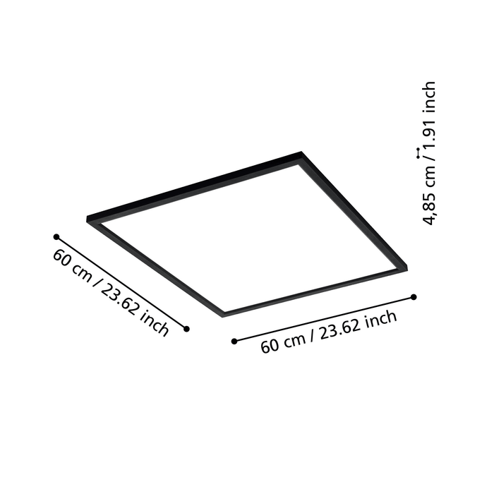 eglo connect salobrena z smart black square panel led flush 60cm living room close up