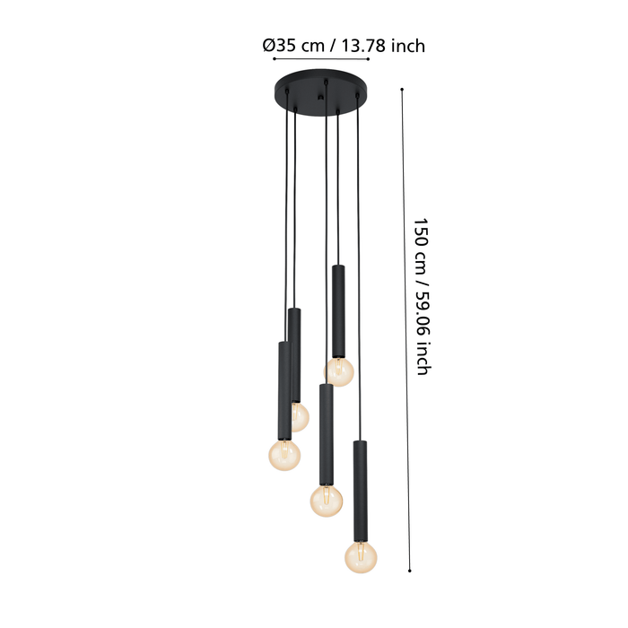 eglo cortenova black metal 5 light ceiling pendant kitchen lighting