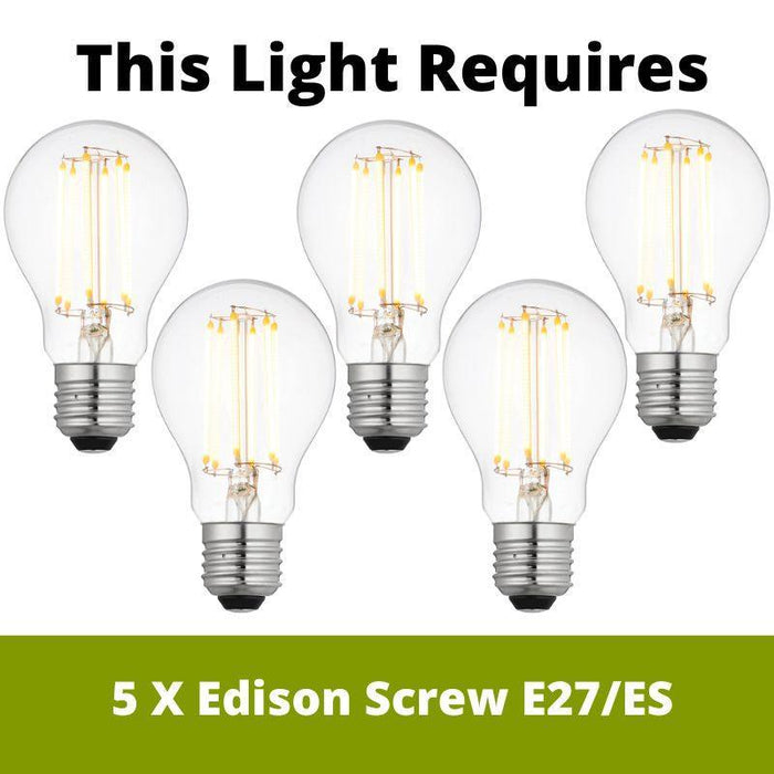 Eglo Cortenova Black Metal 5 Light Ceiling Pendant requires 5 x Edison Screw E27/ES bulbs